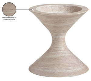 Meridian Furniture Vessa Hourglass Concrete Planter Sculptural Art Deco Design for Indoor Outdoor Garden Accent Travertine 18 inches 55020Travertine-P18