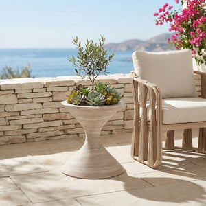 Meridian Furniture Vessa Hourglass Concrete Planter Sculptural Art Deco Design for Indoor Outdoor Garden Accent Travertine 18 inches 55020Travertine-P18