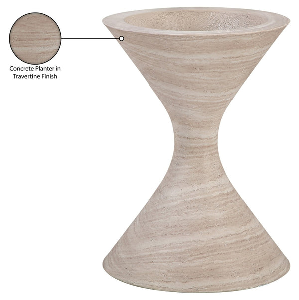Meridian Furniture Vessa Hourglass Concrete Planter Sculptural Art Deco Design for Indoor Outdoor Garden Accent Travertine 24 inches 55020Travertine-P24