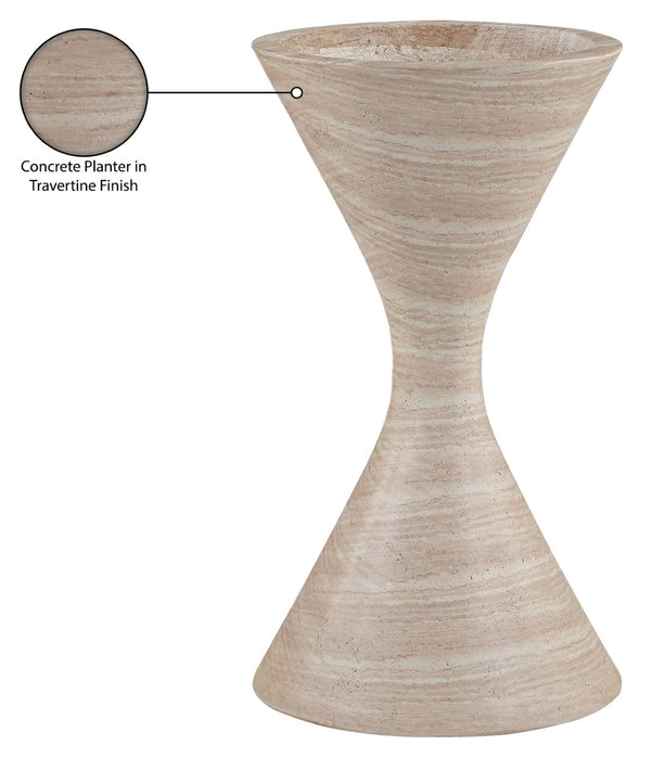 Meridian Furniture Vessa Hourglass Concrete Planter Sculptural Art Deco Design for Indoor Outdoor Garden Accent Travertine 32 inches 55020Travertine-P32
