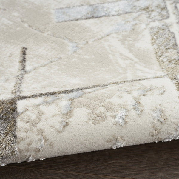 HomeRoots 5' Beige and Ivory Geometric Area Rug – Non Skid, Stain Resistant, Durable Design for Modern Homes 5' X 7' 550210