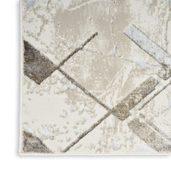 HomeRoots 5' Beige and Ivory Geometric Area Rug – Non Skid, Stain Resistant, Durable Design for Modern Homes 5' X 7' 550210