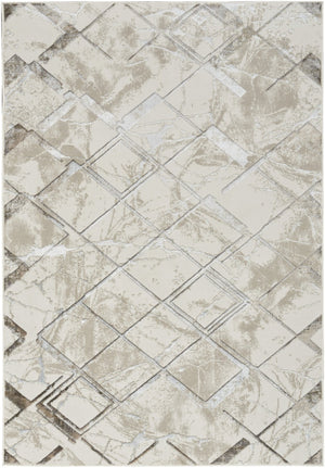 HomeRoots 5' Beige and Ivory Geometric Area Rug – Non Skid, Stain Resistant, Durable Design for Modern Homes 5' X 7' 550210
