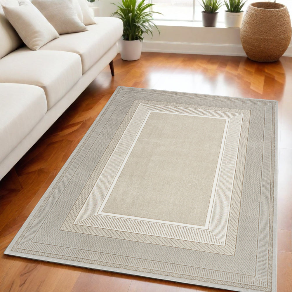 Homeroots 5' X 7' Beige And Ivory Geometric Non Skid Area Rug  Polyester 550211