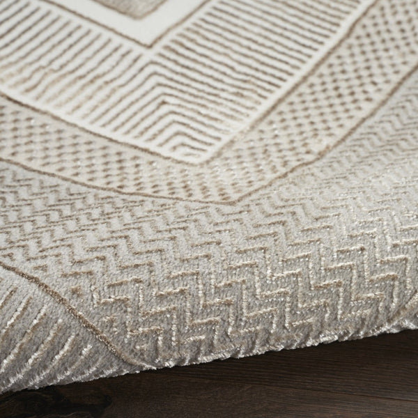 HomeRoots 5' X 7' Beige and Ivory Geometric Area Rug - Non-Skid, Stain-Resistant, Easy-Care for Modern Homes 550211