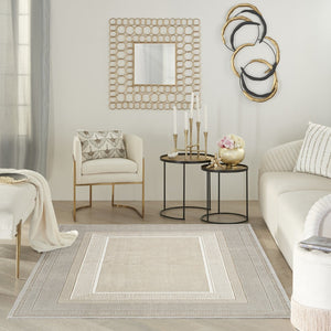 HomeRoots 5' X 7' Beige and Ivory Geometric Area Rug - Non-Skid, Stain-Resistant, Easy-Care for Modern Homes 550211