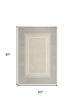 Homeroots 5' X 7' Beige And Ivory Geometric Non Skid Area Rug  Polyester 550211