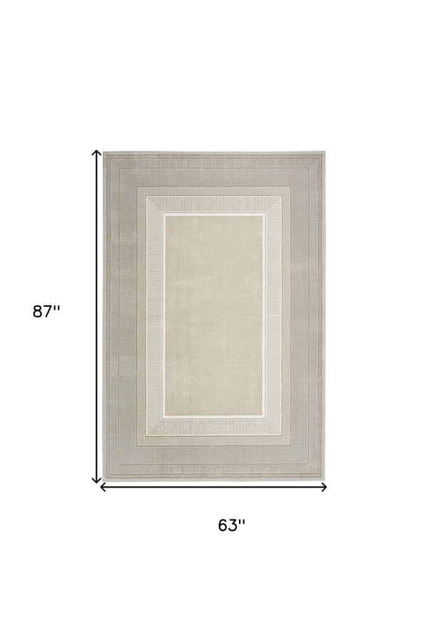 Homeroots 5' X 7' Beige And Ivory Geometric Non Skid Area Rug  Polyester 550211