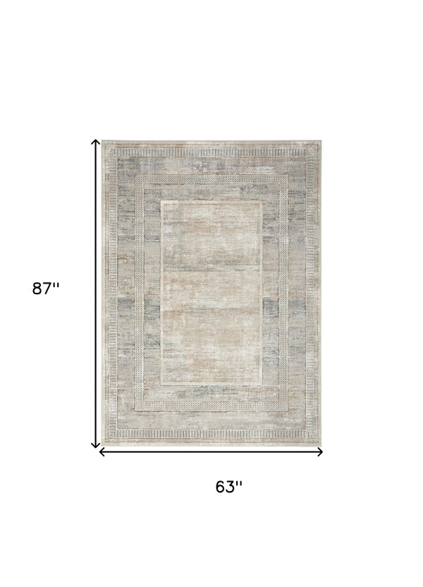 Homeroots 5' X 7' Ivory Blue And Gray Geometric Non Skid Area Rug  Polyester 550212