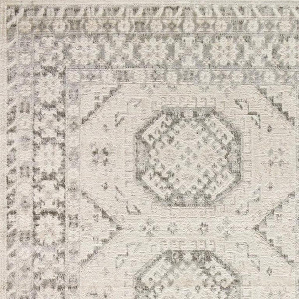 HomeRoots 5' Geometric Ivory Blue Gray Area Rug - Stylish, Non-Skid, Stain-Resistant Perfect for High-Traffic Areas 5' X 7' 550212