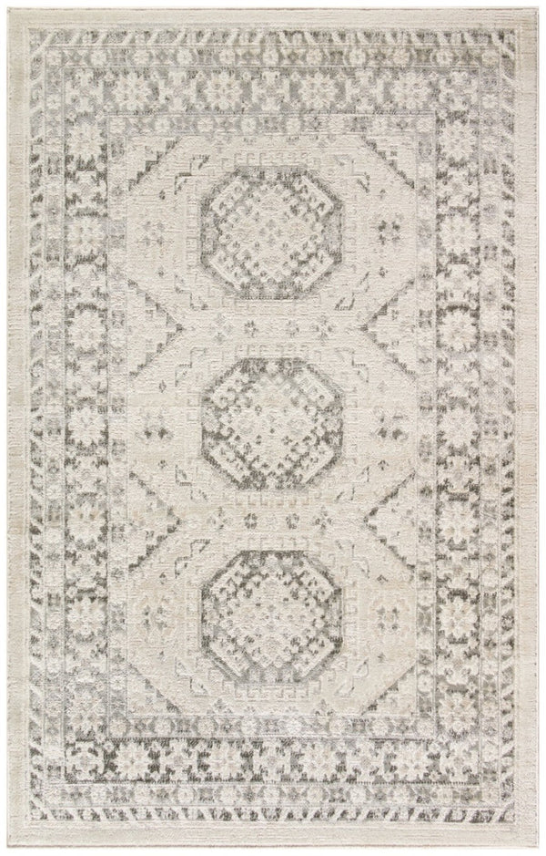 HomeRoots 5' Geometric Ivory Blue Gray Area Rug - Stylish, Non-Skid, Stain-Resistant Perfect for High-Traffic Areas 5' X 7' 550212
