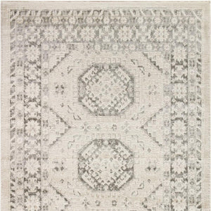 HomeRoots 5' Geometric Ivory Blue Gray Area Rug - Stylish, Non-Skid, Stain-Resistant Perfect for High-Traffic Areas 5' X 7' 550212
