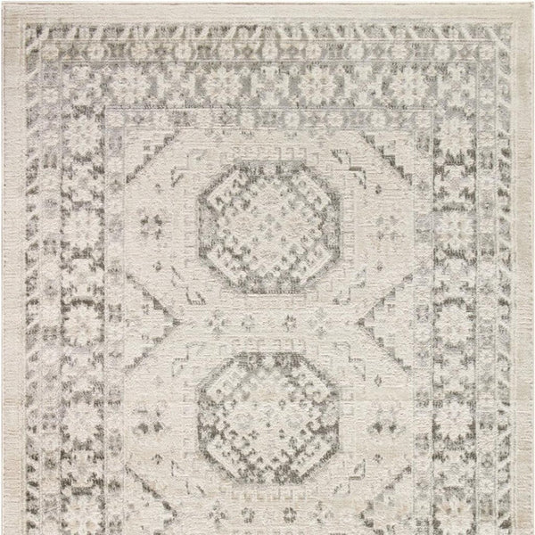 HomeRoots 5' Geometric Ivory Blue Gray Area Rug - Stylish, Non-Skid, Stain-Resistant Perfect for High-Traffic Areas 5' X 7' 550212
