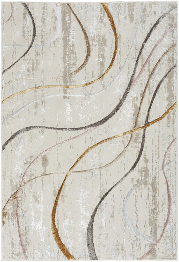 Homeroots 5' X 7' Ivory Black And Brown Abstract Non Skid Area Rug  Polyester 550213