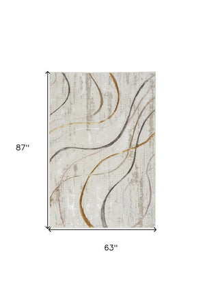 Homeroots 5' X 7' Ivory Black And Brown Abstract Non Skid Area Rug  Polyester 550213