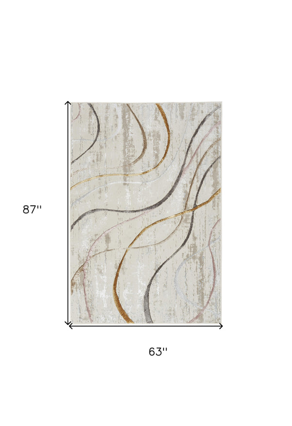 Homeroots 5' X 7' Ivory Black And Brown Abstract Non Skid Area Rug  Polyester 550213