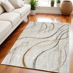 Homeroots 5' X 7' Ivory Black And Brown Abstract Non Skid Area Rug  Polyester 550213