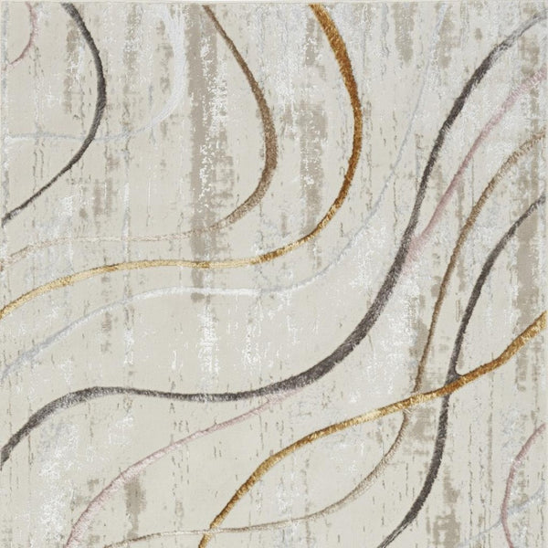 HomeRoots 5' Modern Abstract Area Rug in Ivory, Black, and Brown - Non-Skid, Durable, Easy Care for Any Room 5' X 7' 550213