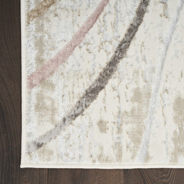 HomeRoots 5' Modern Abstract Area Rug in Ivory, Black, and Brown - Non-Skid, Durable, Easy Care for Any Room 5' X 7' 550213