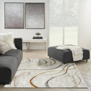 HomeRoots 5' Modern Abstract Area Rug in Ivory, Black, and Brown - Non-Skid, Durable, Easy Care for Any Room 5' X 7' 550213