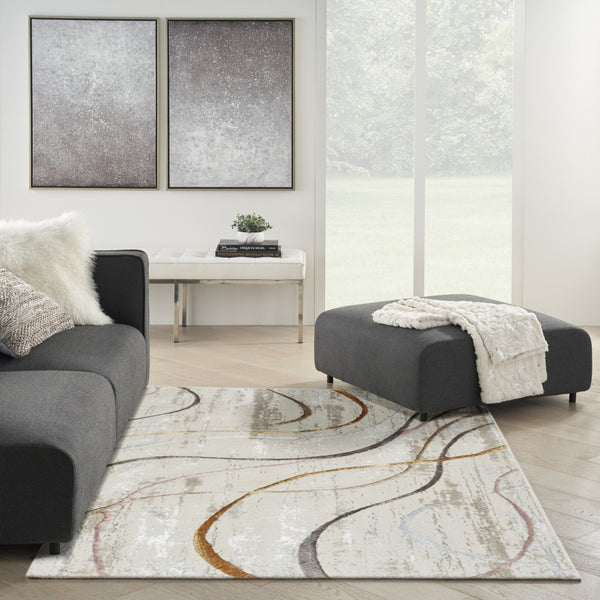 Homeroots 5' X 7' Ivory Black And Brown Abstract Non Skid Area Rug  Polyester 550213