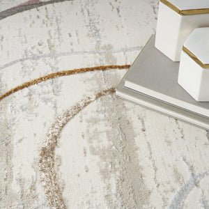 HomeRoots 5' Modern Abstract Area Rug in Ivory, Black, and Brown - Non-Skid, Durable, Easy Care for Any Room 5' X 7' 550213