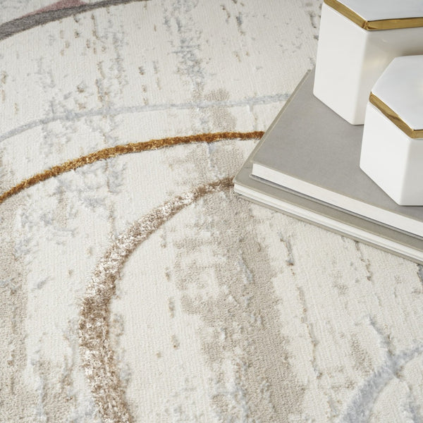 HomeRoots 5' Modern Abstract Area Rug in Ivory, Black, and Brown - Non-Skid, Durable, Easy Care for Any Room 5' X 7' 550213