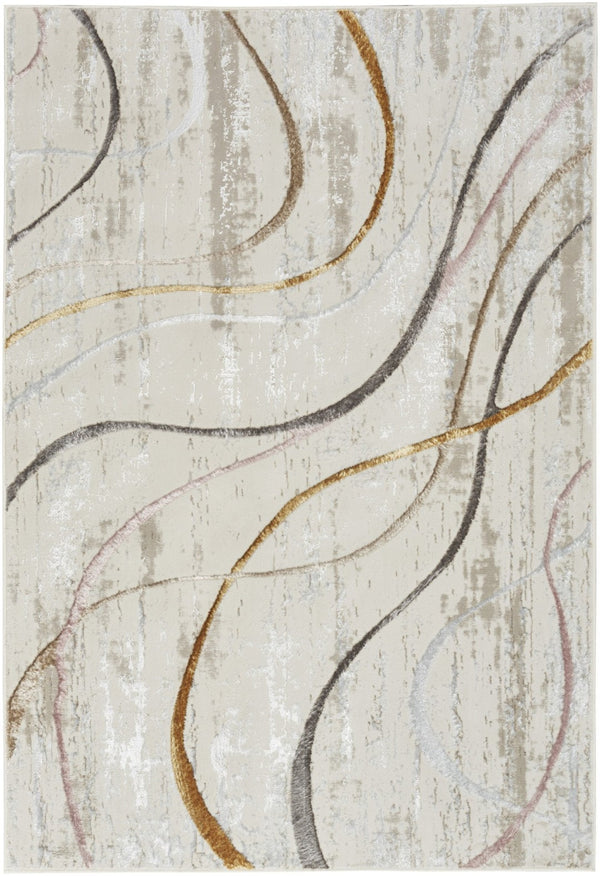HomeRoots 5' Modern Abstract Area Rug in Ivory, Black, and Brown - Non-Skid, Durable, Easy Care for Any Room 5' X 7' 550213