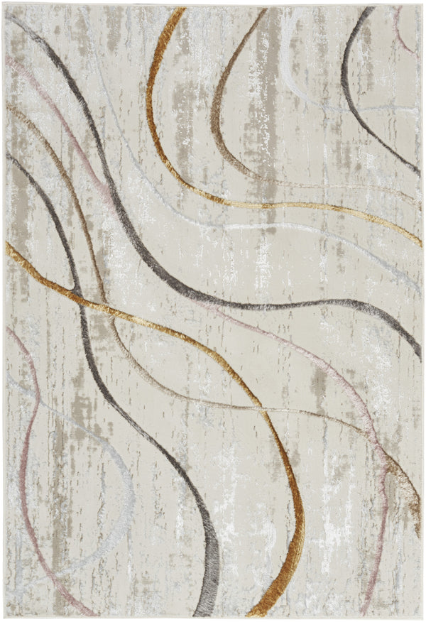 Homeroots 5' X 7' Ivory Black And Brown Abstract Non Skid Area Rug  Polyester 550213