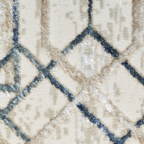 HomeRoots 5' Modern Ivory Blue Gray Geometric Non-Skid Area Rug - Stain-Resistant, Durable for Everyday Living 5' X 7' 550214