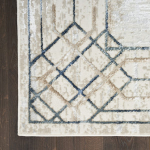 HomeRoots 5' Modern Ivory Blue Gray Geometric Non-Skid Area Rug - Stain-Resistant, Durable for Everyday Living 5' X 7' 550214