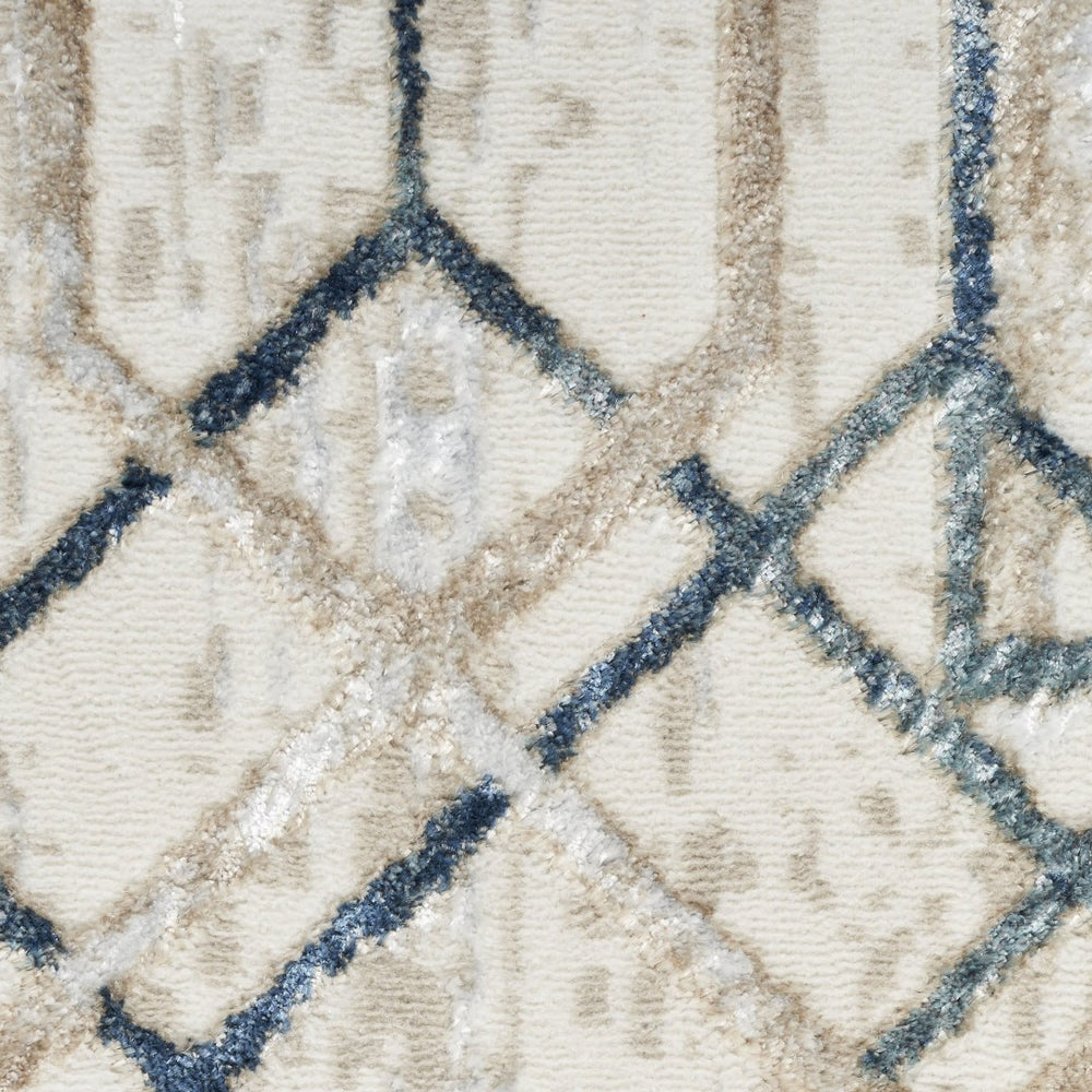 HomeRoots 5' Modern Ivory Blue Gray Geometric Non-Skid Area Rug - Stain-Resistant, Durable for Everyday Living 5' X 7' 550214