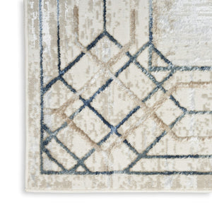HomeRoots 5' Modern Ivory Blue Gray Geometric Non-Skid Area Rug - Stain-Resistant, Durable for Everyday Living 5' X 7' 550214