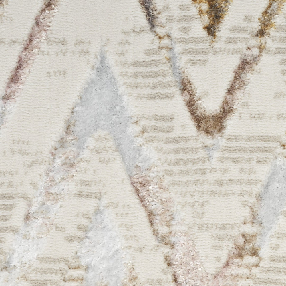 HomeRoots 5' Distressed Chevron Area Rug in Beige, Blue, and Ivory - Soft, Durable, Non-Skid Design for Modern Homes 5' X 7' 550215