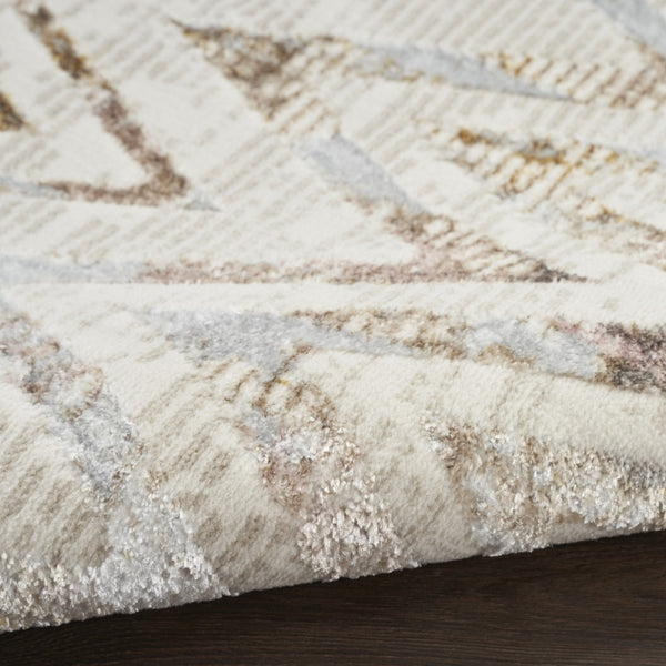 HomeRoots 5' Distressed Chevron Area Rug in Beige, Blue, and Ivory - Soft, Durable, Non-Skid Design for Modern Homes 5' X 7' 550215