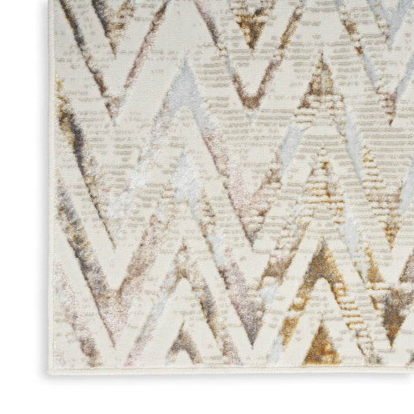 HomeRoots 5' Distressed Chevron Area Rug in Beige, Blue, and Ivory - Soft, Durable, Non-Skid Design for Modern Homes 5' X 7' 550215