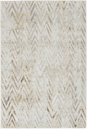 HomeRoots 5' Distressed Chevron Area Rug in Beige, Blue, and Ivory - Soft, Durable, Non-Skid Design for Modern Homes 5' X 7' 550215
