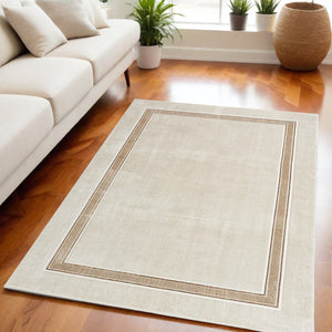Homeroots 5' X 7' Ivory And Brown Geometric Non Skid Area Rug  Polyester 550216