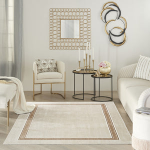 HomeRoots 5' Modern Geometric Ivory and Brown Area Rug with Non-Skid Backing for Stylish, Easy Living Spaces 5' X 7' 550216