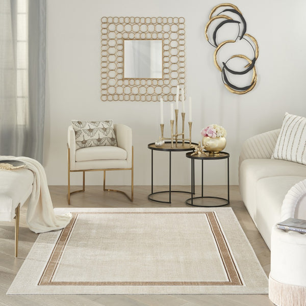 HomeRoots 5' Modern Geometric Ivory and Brown Area Rug with Non-Skid Backing for Stylish, Easy Living Spaces 5' X 7' 550216