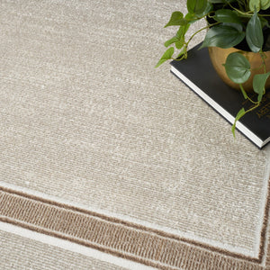 HomeRoots 5' Modern Geometric Ivory and Brown Area Rug with Non-Skid Backing for Stylish, Easy Living Spaces 5' X 7' 550216