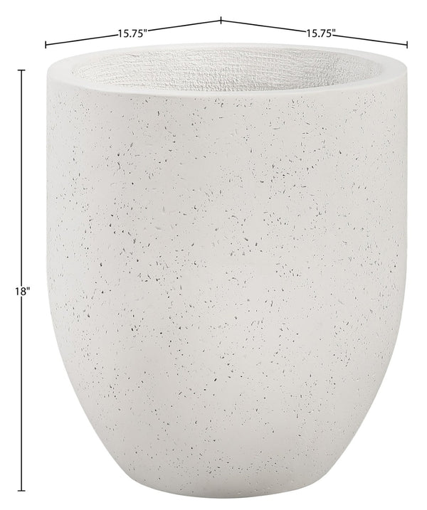 Meridian Furniture Florique Art Deco Concrete Indoor Outdoor Planter with Textured Stone Finish Sculptural Design Cream 15.75" W x 15.75" D x 18" H 55021Cream-P18