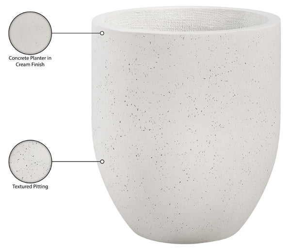 Meridian Furniture Florique Art Deco Concrete Indoor Outdoor Planter with Textured Stone Finish Sculptural Design Cream 15.75" W x 15.75" D x 18" H 55021Cream-P18