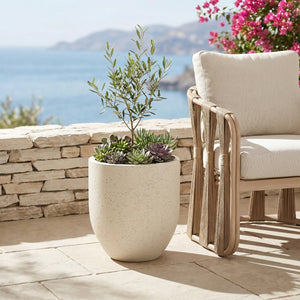 Meridian Furniture Florique Art Deco Concrete Indoor Outdoor Planter with Textured Stone Finish Sculptural Design Cream 15.75" W x 15.75" D x 18" H 55021Cream-P18
