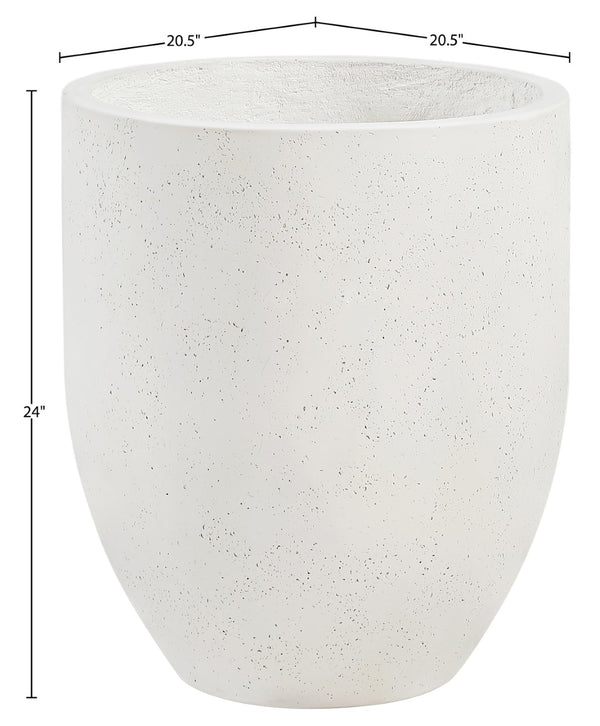 Meridian Furniture Florique Art Deco Concrete Indoor Outdoor Planter with Textured Stone Finish Sculptural Design Cream 20.5" W x 20.5" D x 24" H 55021Cream-P24