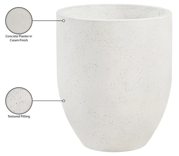 Meridian Furniture Florique Art Deco Concrete Indoor Outdoor Planter with Textured Stone Finish Sculptural Design Cream 20.5" W x 20.5" D x 24" H 55021Cream-P24