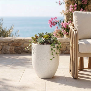 Meridian Furniture Florique Art Deco Concrete Indoor Outdoor Planter with Textured Stone Finish Sculptural Design Cream 20.5" W x 20.5" D x 24" H 55021Cream-P24