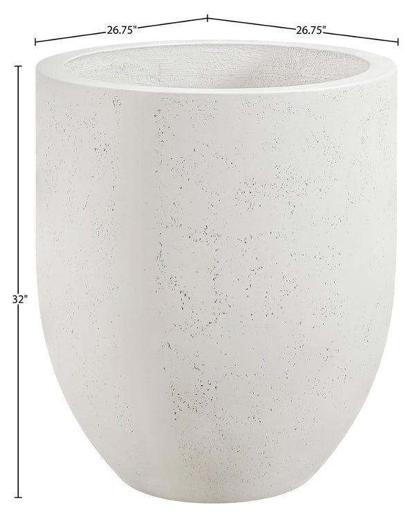 Meridian Furniture Florique Art Deco Concrete Indoor Outdoor Planter with Textured Stone Finish Sculptural Design Cream 26.75" W x 26.75" D x 32" H 55021Cream-P32
