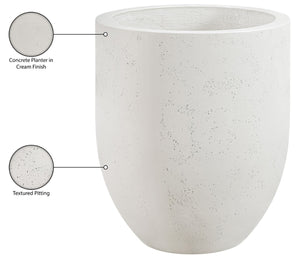 Meridian Furniture Florique Art Deco Concrete Indoor Outdoor Planter with Textured Stone Finish Sculptural Design Cream 26.75" W x 26.75" D x 32" H 55021Cream-P32