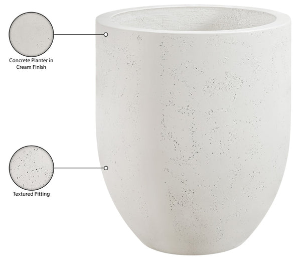 Meridian Furniture Florique Art Deco Concrete Indoor Outdoor Planter with Textured Stone Finish Sculptural Design Cream 26.75" W x 26.75" D x 32" H 55021Cream-P32